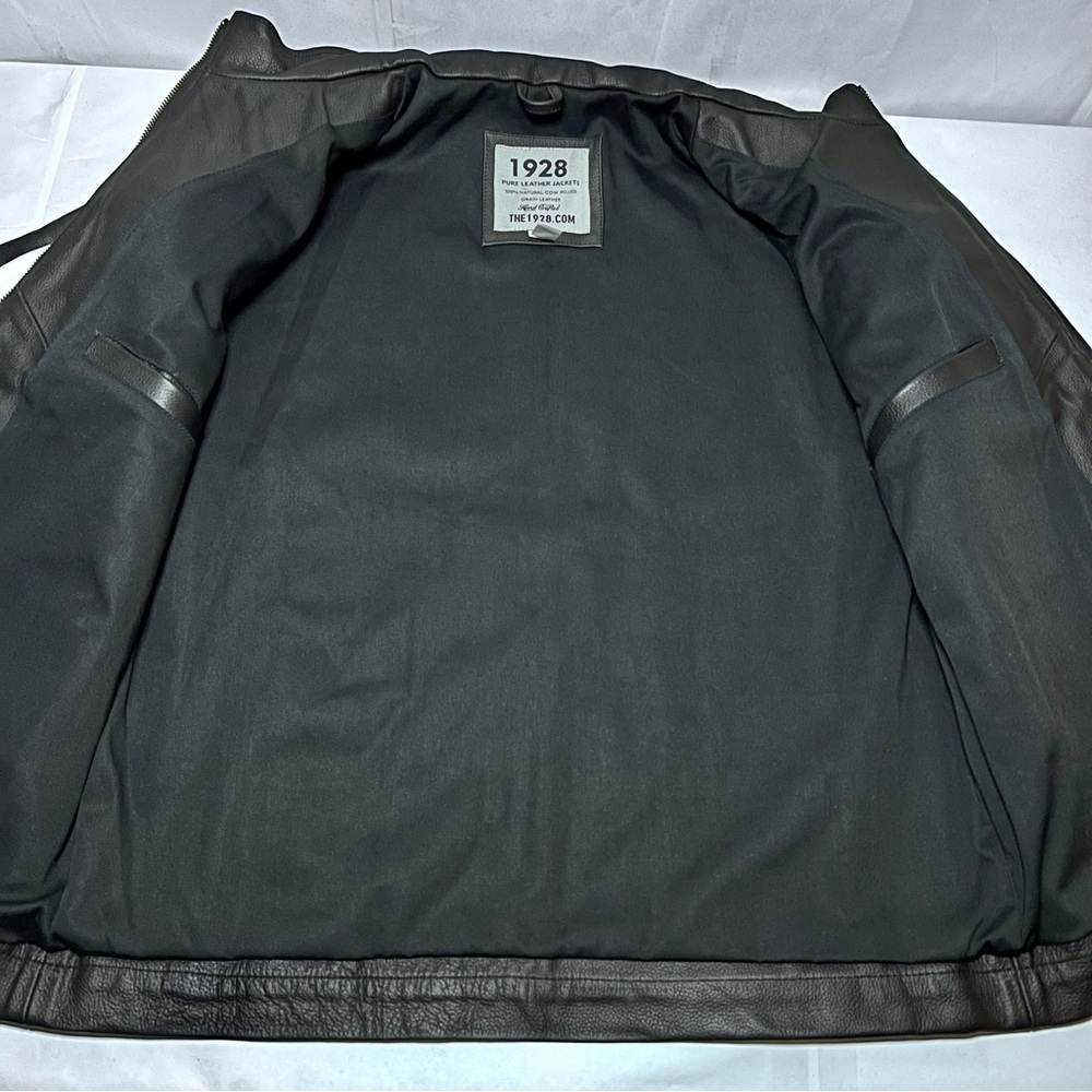 *CUSTOM* Mens Black Cafe Racer Leather Jacket With White Stripes Size L - Picture 4 of 15